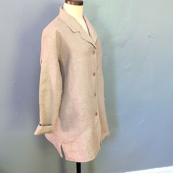 VTG Irish linen oatmeal oversized embroidered neutral jacket. EDWARD. Large. - Picture 5 of 12